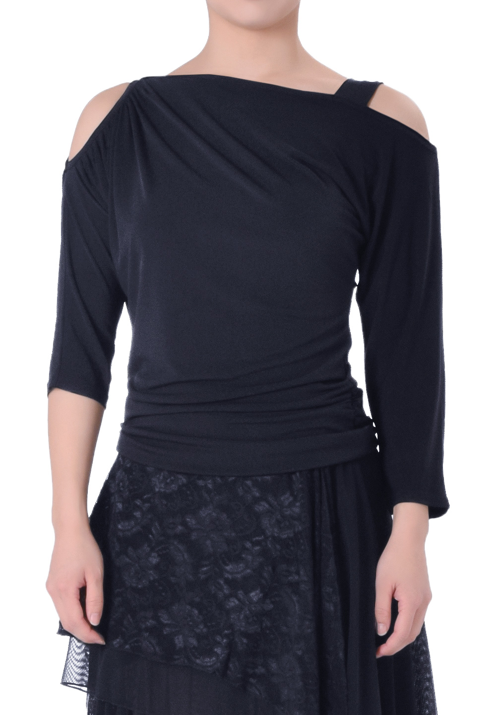 Taka Shoulder Baring Dance Top KR1811NA-BL203-Black