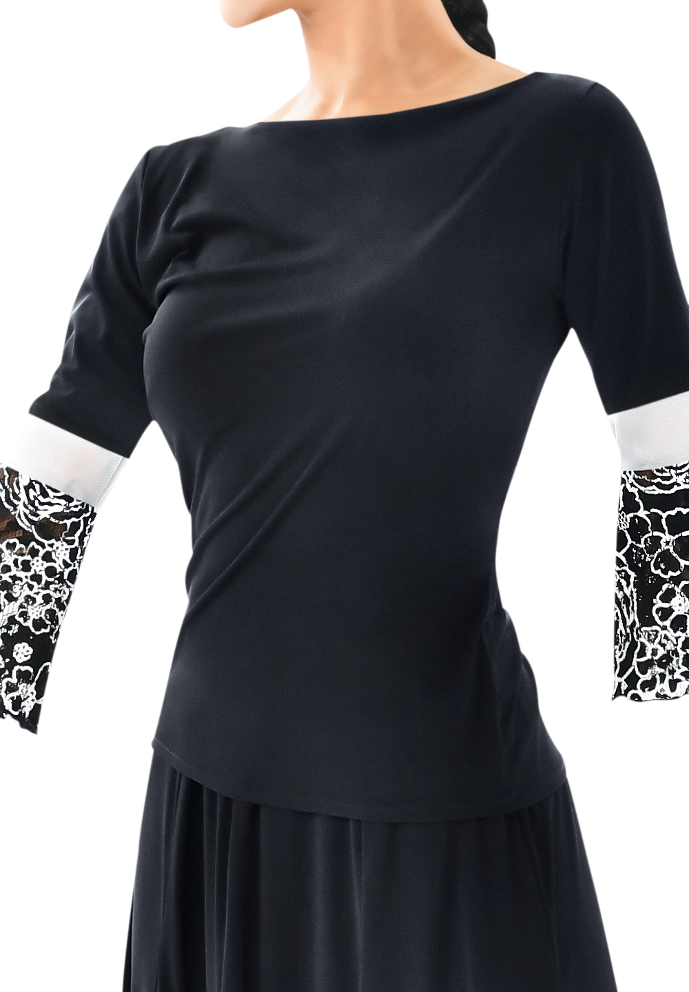 Taka Slash Neck Flare Sleeve Dance Top LP-BL66-Black/Lace
