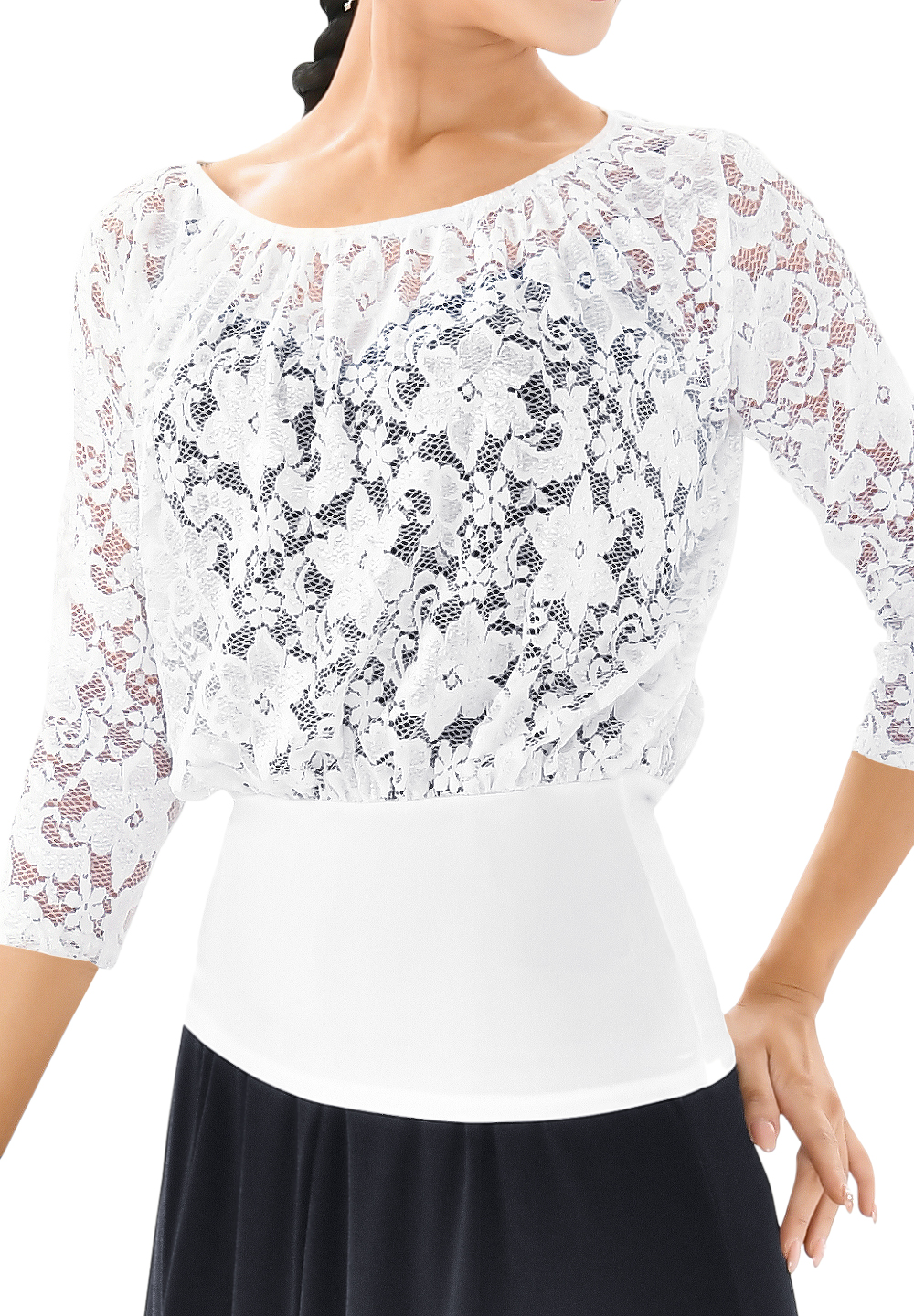 Taka Wide Neckline Tight Waist Lace Top LP-BL62-Off White