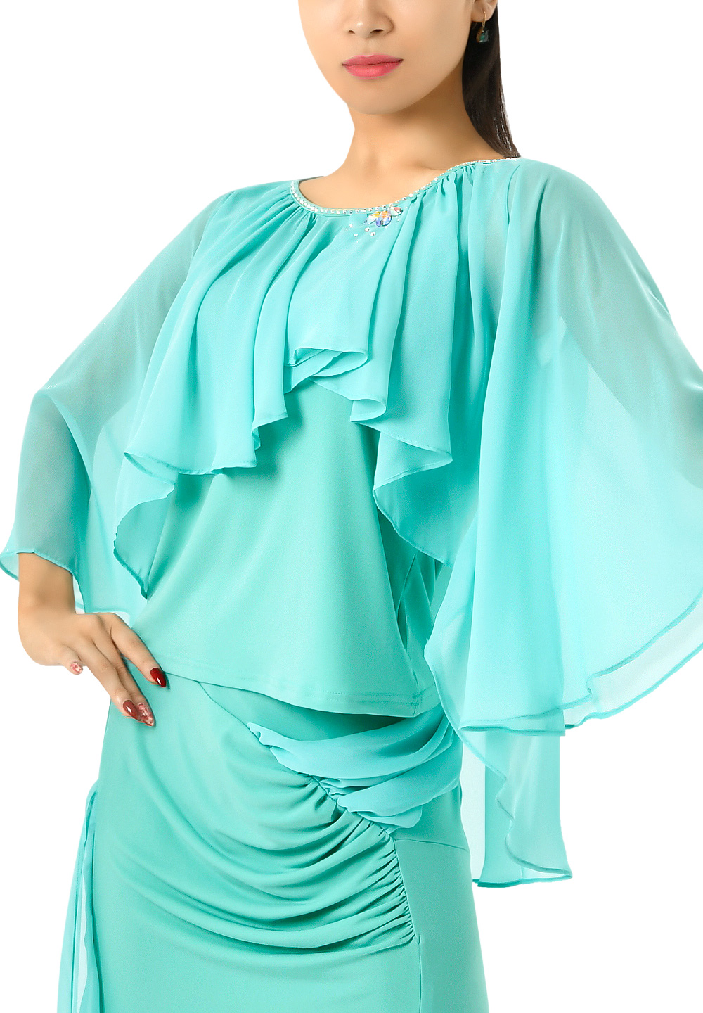 Taka Womens Cape Overlay Dance Top KR1708-BL72-Mint