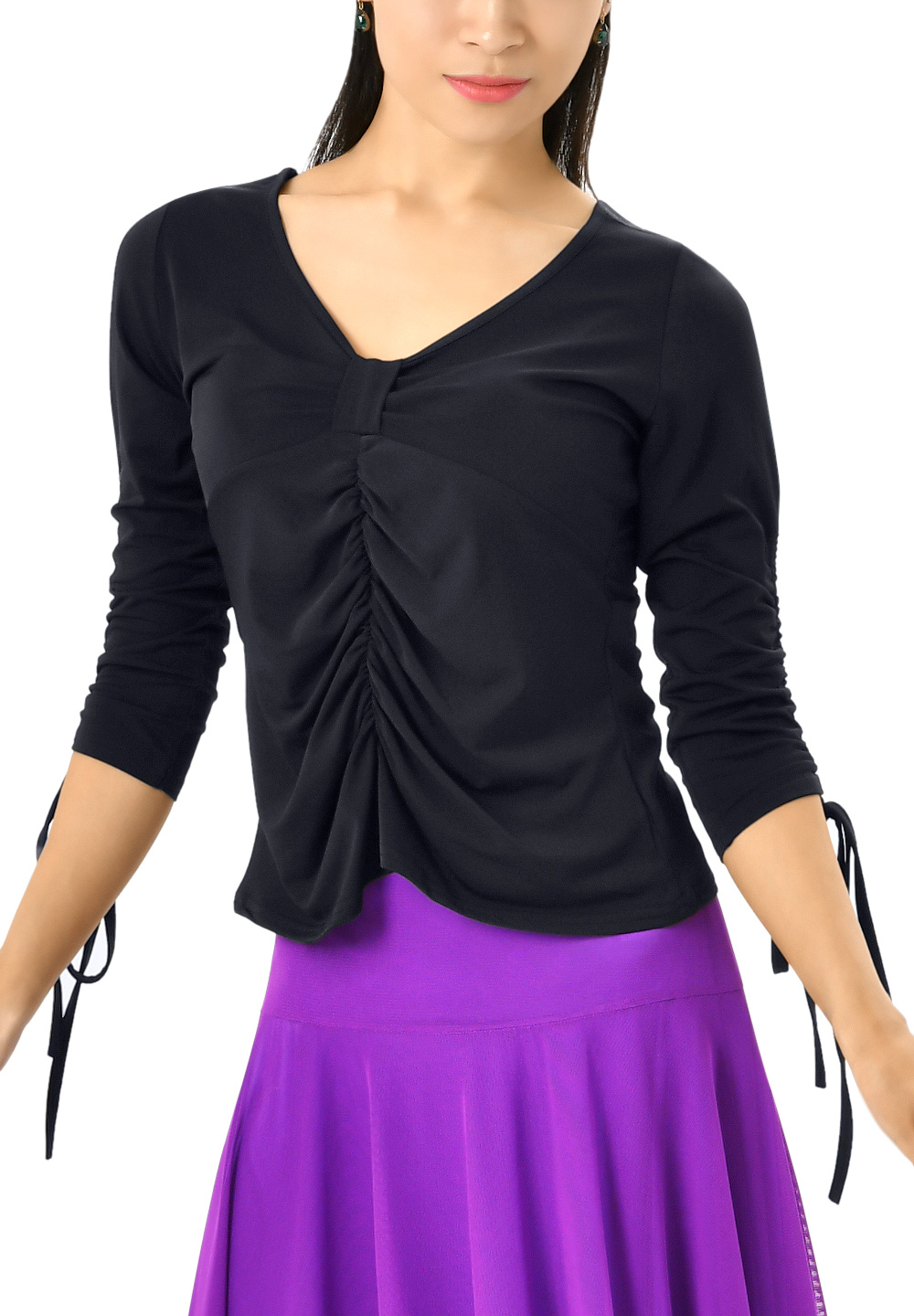 Taka Womens Drawstring Ruched Top KR1708-BL71-Black