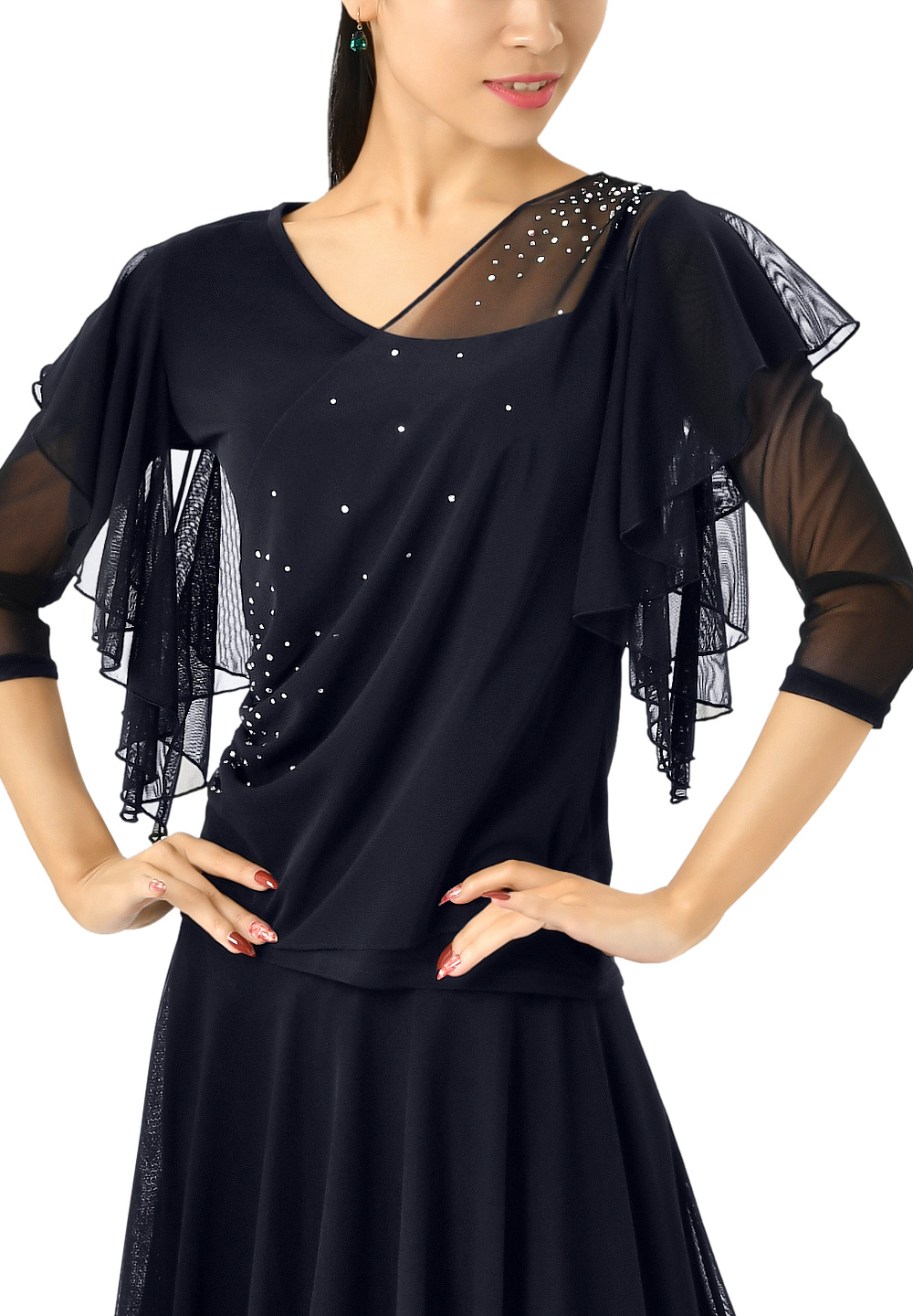 Taka Womens Flutter Dance Top KR1703-BL30-Black