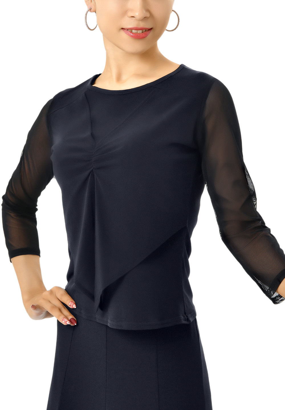 Taka Womens Overlay Ruched Dance Top KR1707-BL62-Black