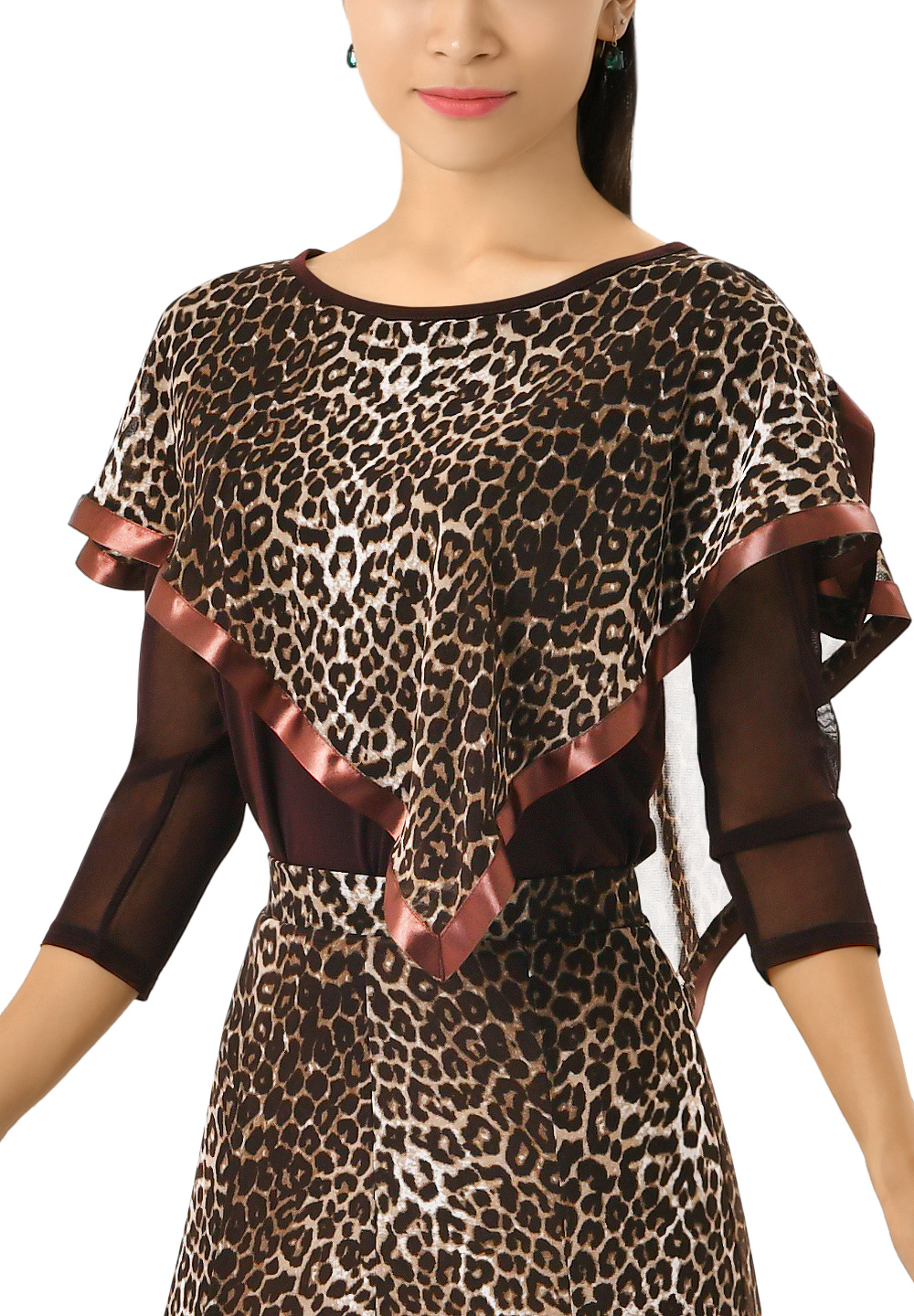 Taka Womens Printed Overlay Dance Top KR1709-BL83-Leopard