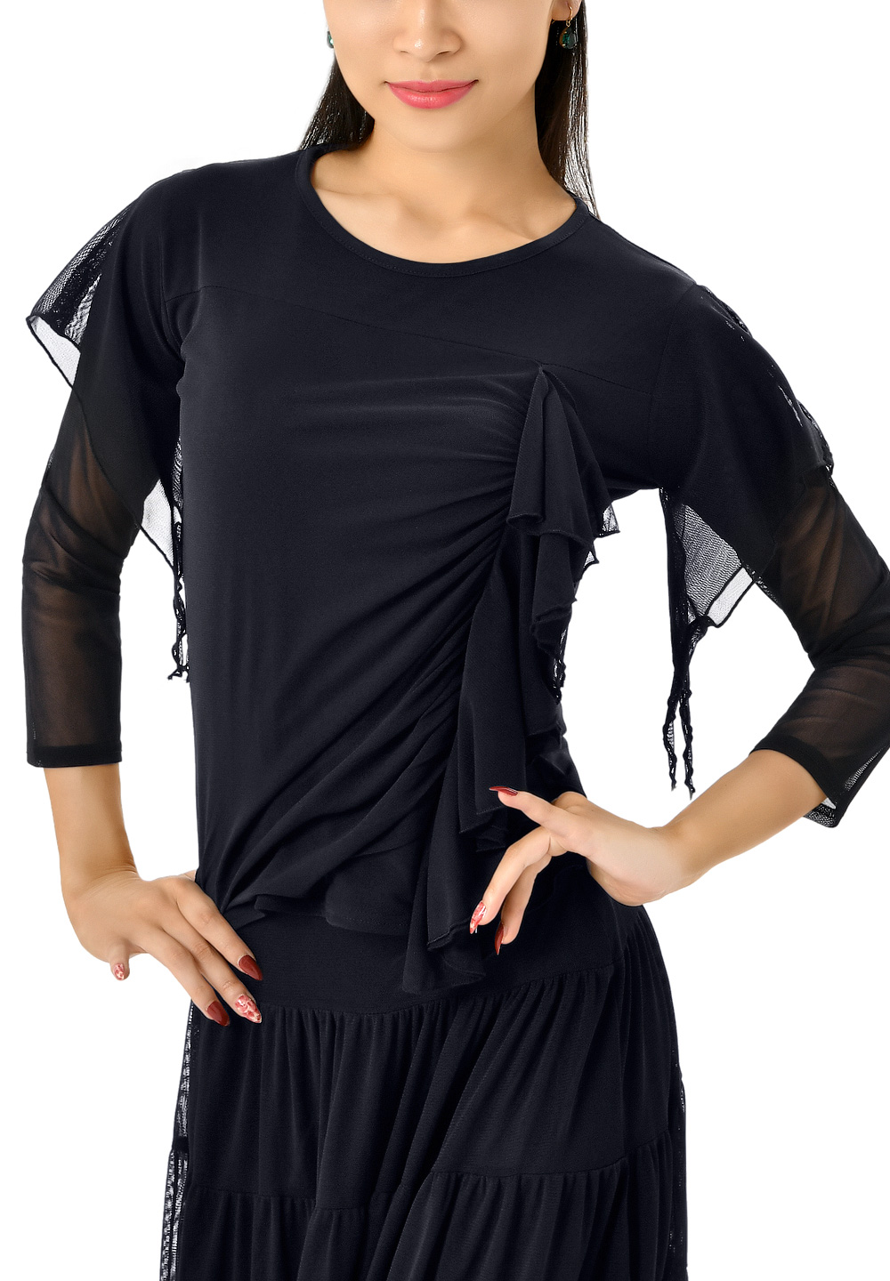 Taka Womens Ruched Frill Dance Top KR1707-BL64-Black