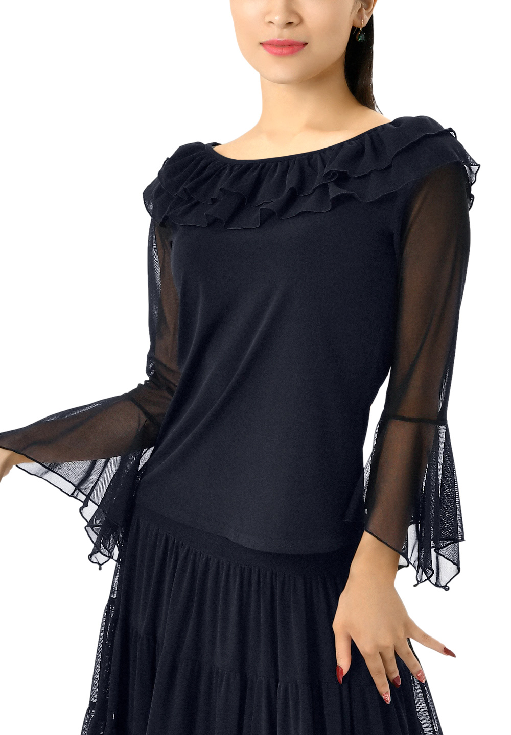 Taka Womens Tiered Neck Dance Top KR1708-BL73-Black