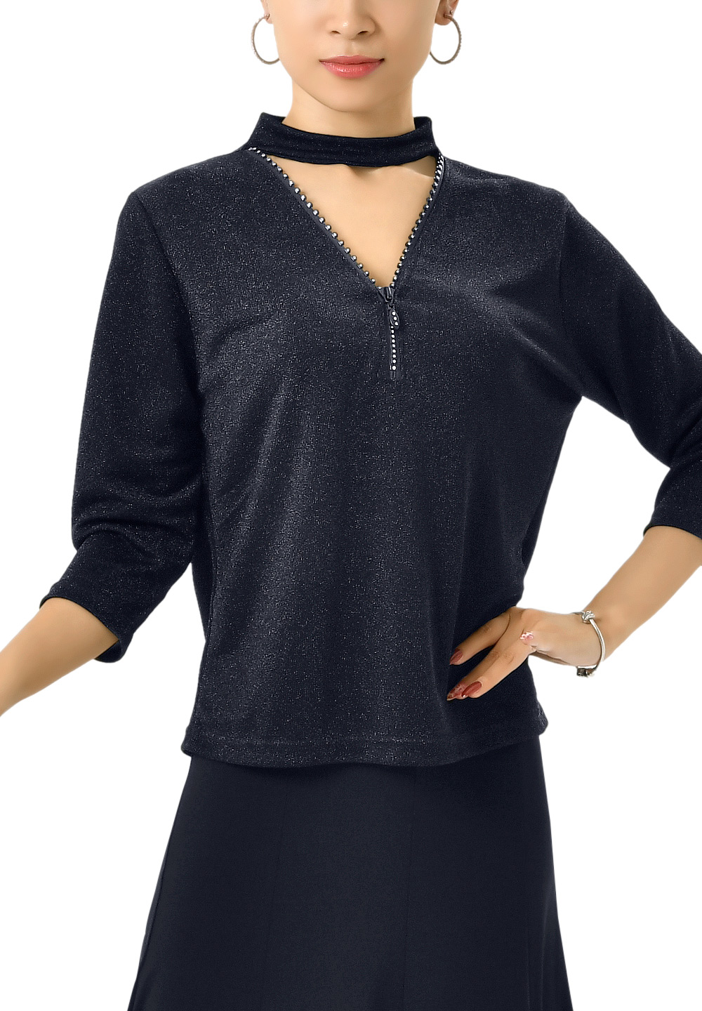 Taka Womens Zip Neck Dance Top KR1709-BL77-Black
