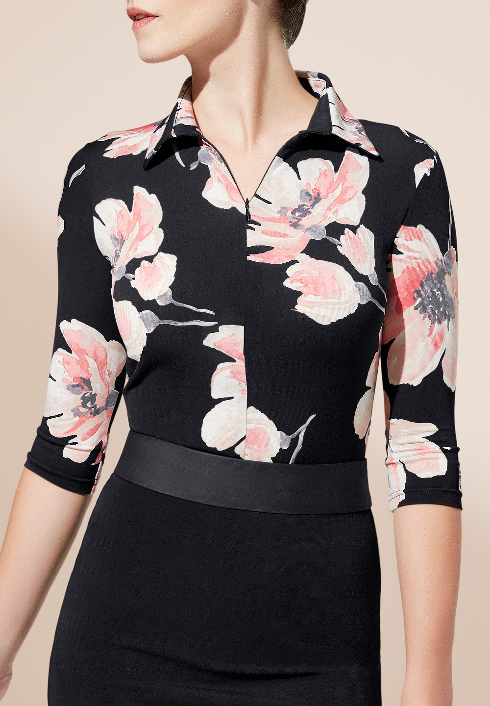 PopconAtelier Collared Dance Top WT002-Black/Pink