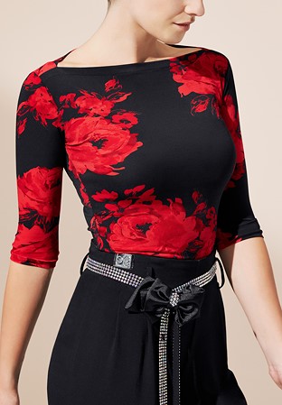 Tasha by Popcon Floral Print Dance Top WLT085-Black/Red