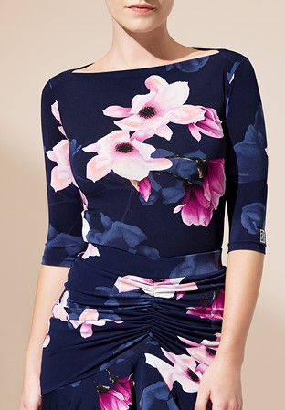 Tasha by Popcon Floral Print Dance Top WLT085-Navy/Pink