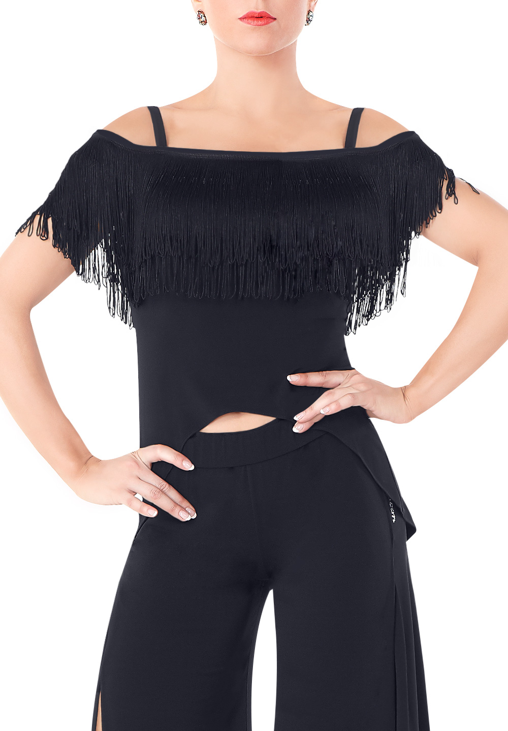 Tasha by Popcon Fringe Neck Top TWLT016-Black