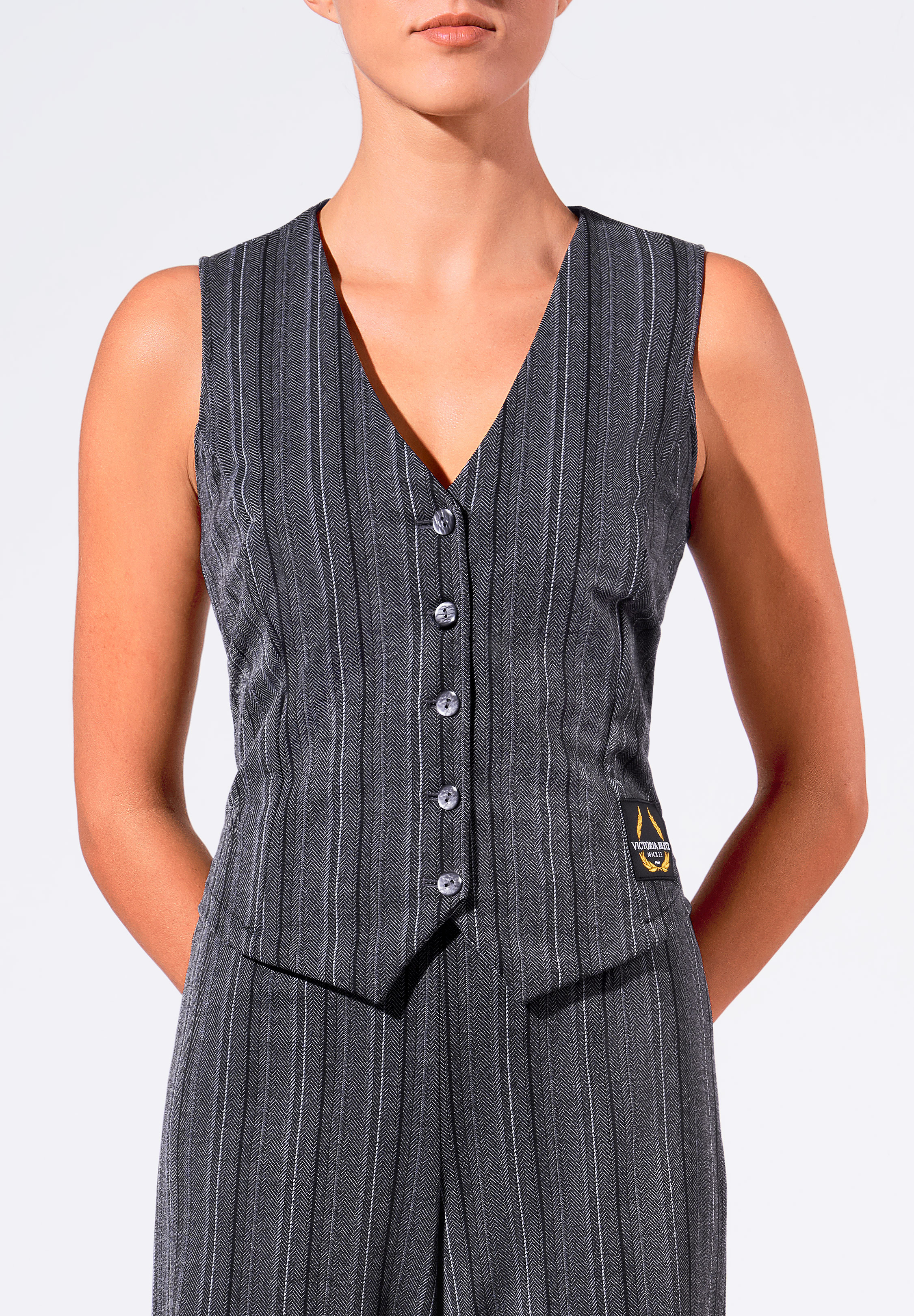 Victoria Blitz Womens Dance Waistcoat Crystal-Grey