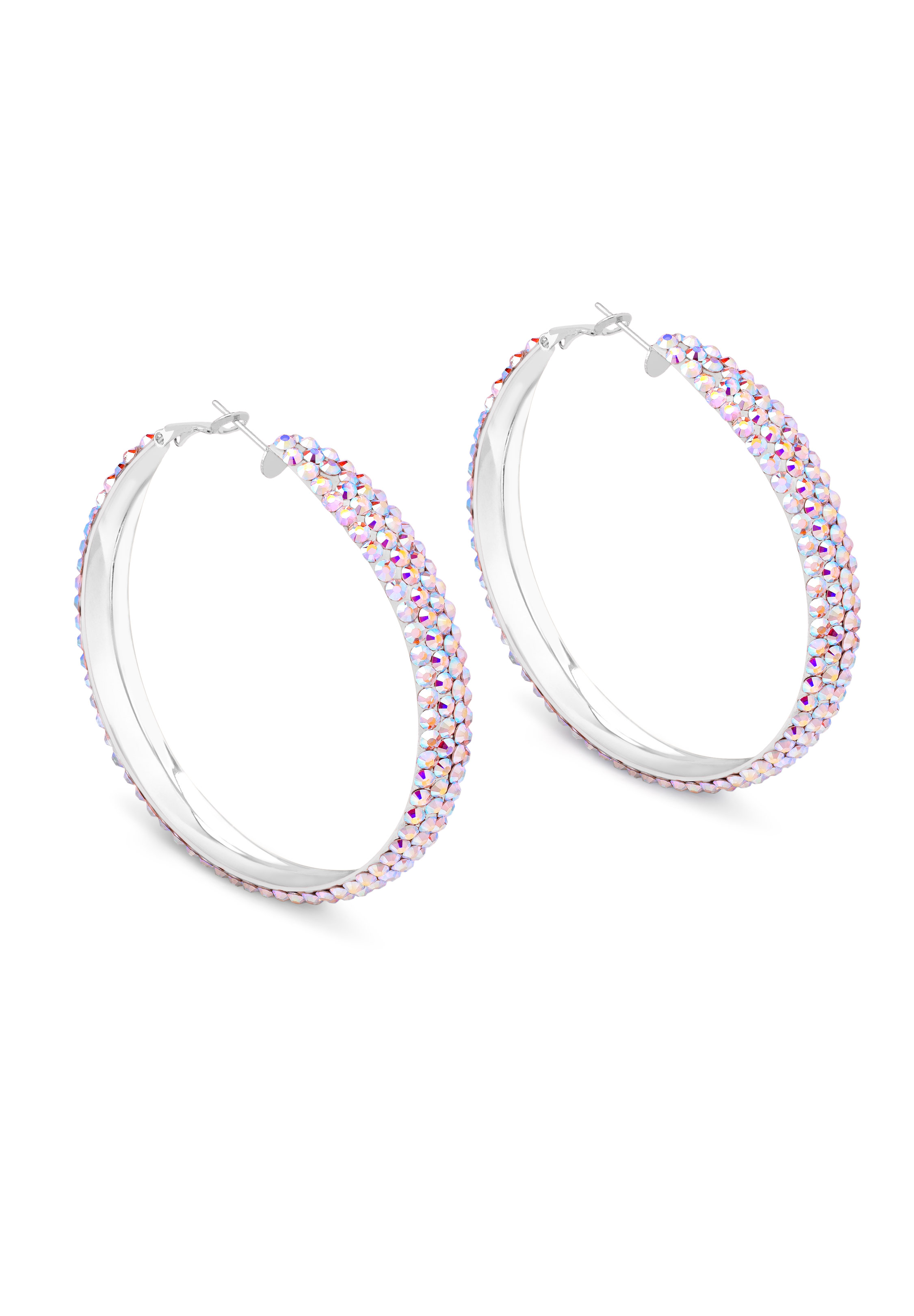 Classic Shine Hoop Earrings-L (2.5 X 2.5 inch)-Crystal AB