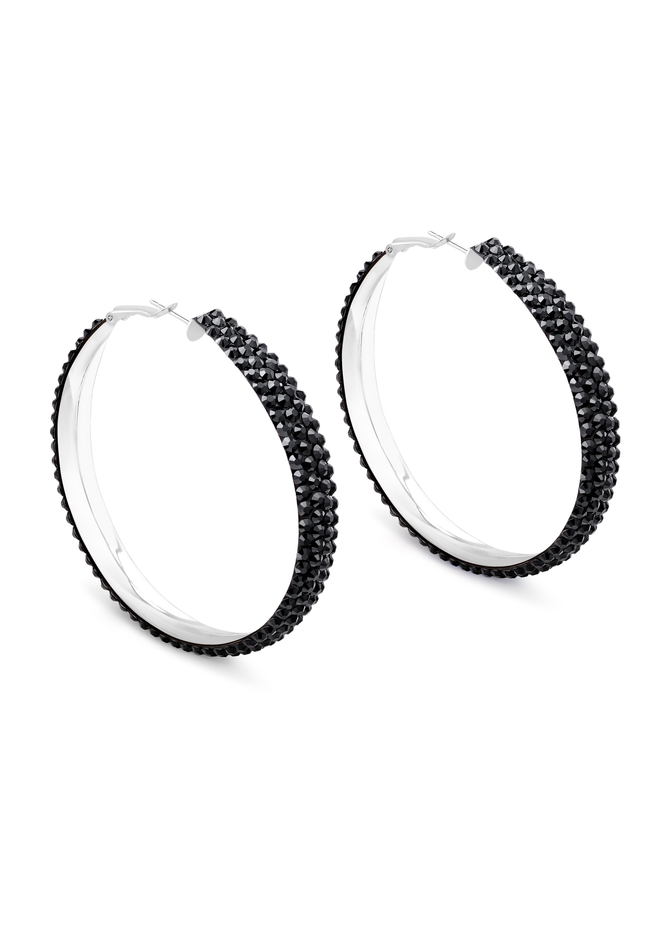 Classic Shine Hoop Earrings-L (2.5 X 2.5 inch)-Jet