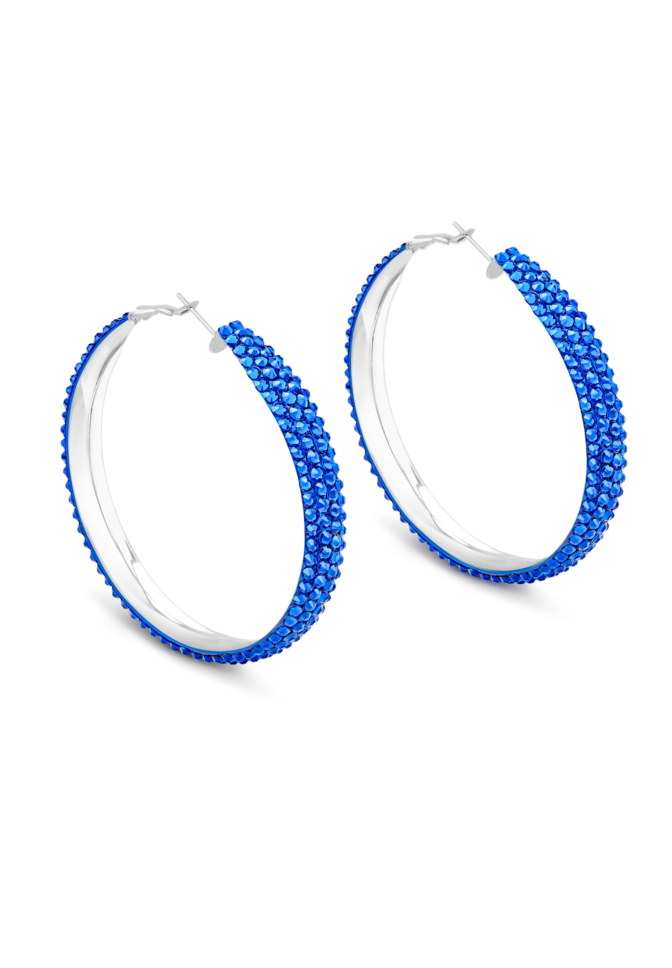Classic Shine Hoop Earrings-L (2.5 X 2.5 inch)-Sapphire