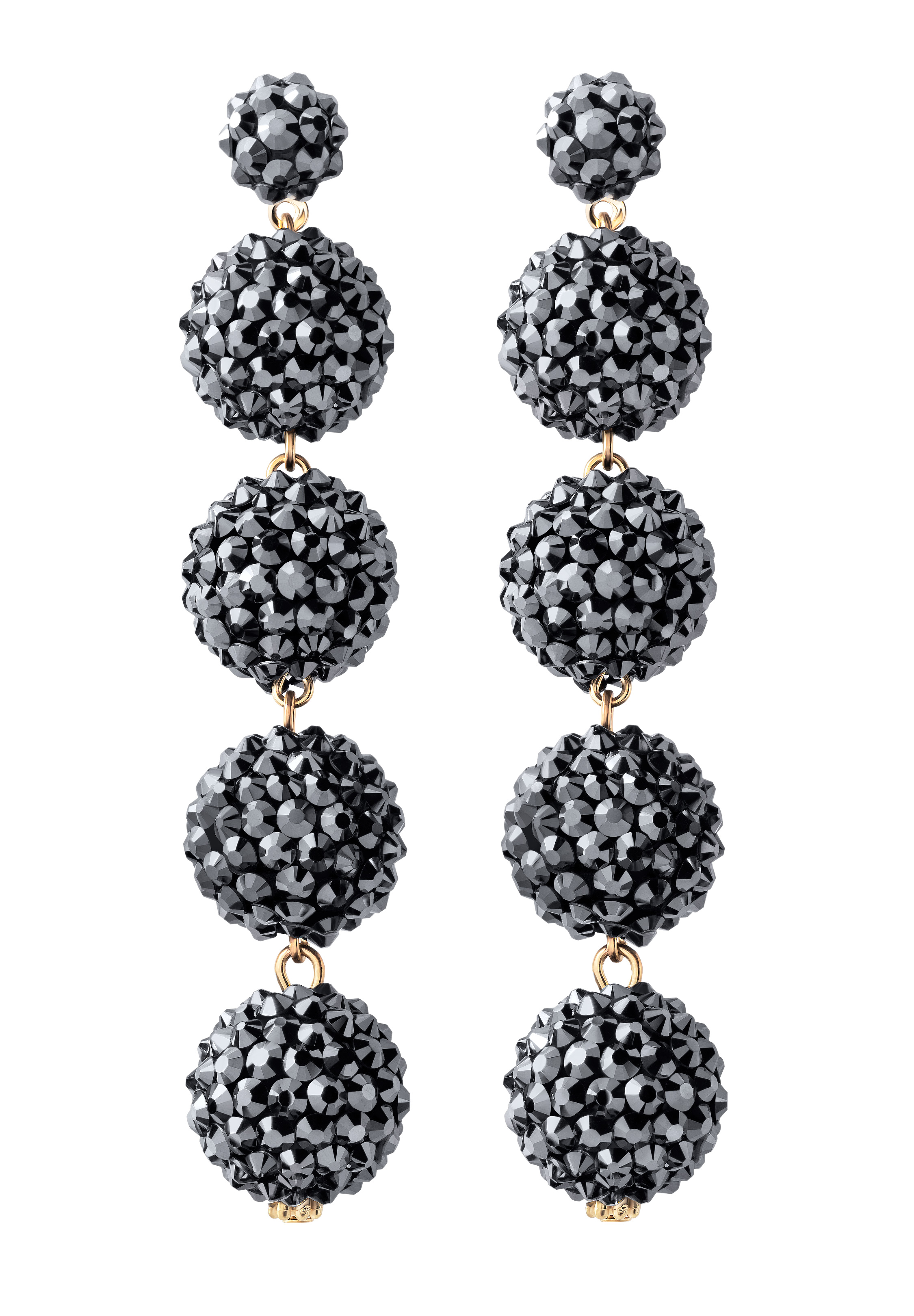 Crystal Drop Ball Earrings-Jet Hematite