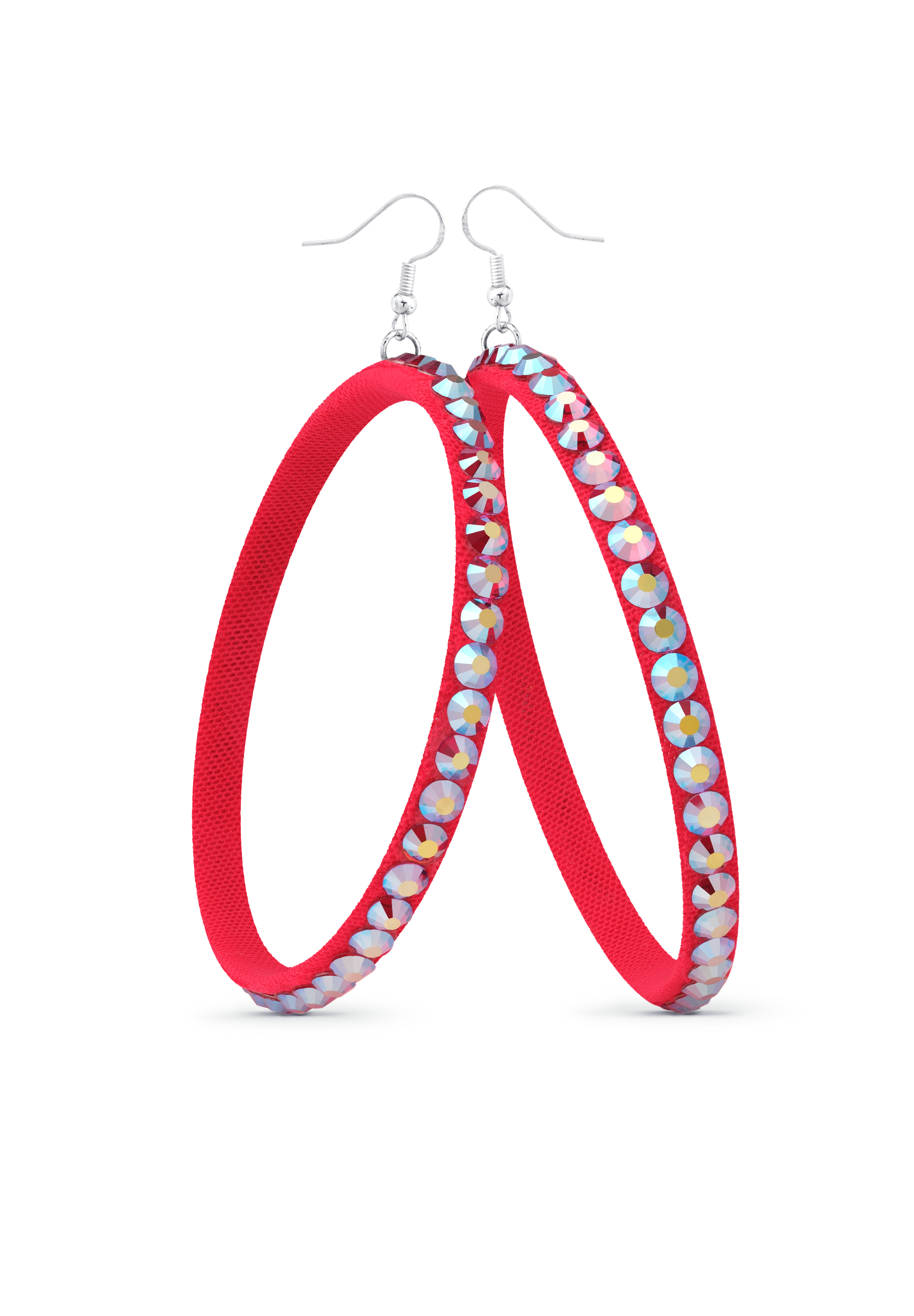 Crystal Wave Hoop Earrings-Fuchsia