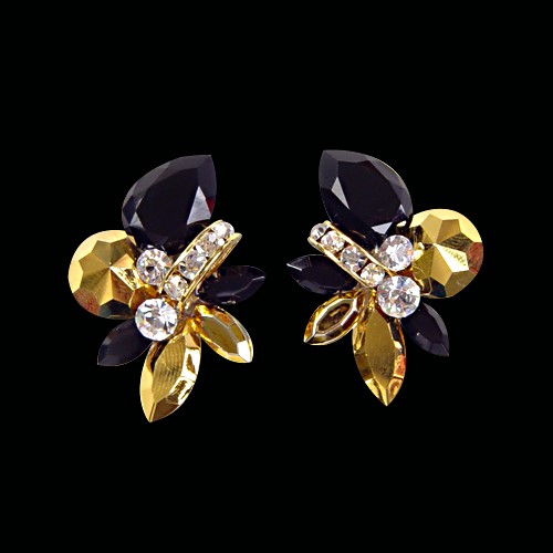 Rhinestone Earring 2037 GDJT-Gold / Jet