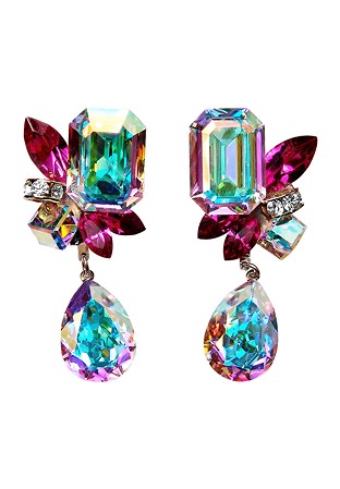 Rhinestone Earring 204150 CABFC-Crystal AB / Fuchsia
