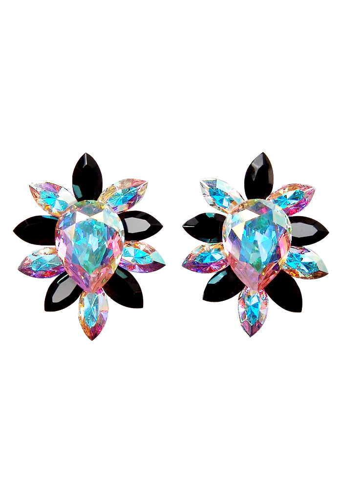 Rhinestone Earring 204158 CABJT-Crystal AB / Jet