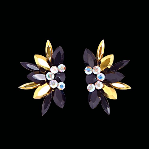 Rhinestone Earring 2054 GDJT-Gold / Jet