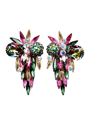 Rhinestone Earring 2074 FCEMVCLCT-Fuchsia / Emerald / Volcano / Light Colorado Topaz