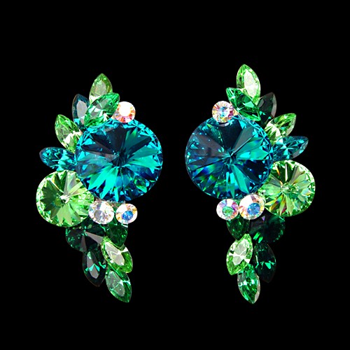 Rhinestone Earring 2132 EMPD-Emerald / Peridot / Blue Zircon