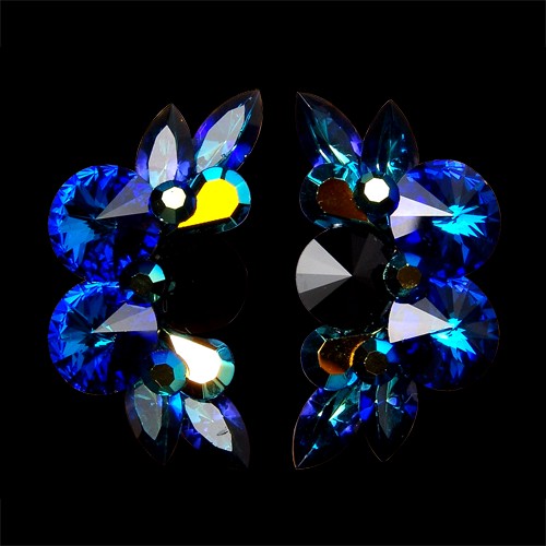 Rhinestone Earring CH22 CBJT-Capri Blue / Jet