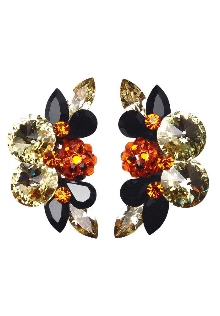 Rhinestone Earring CH27 CRJT-Citrine / Jet