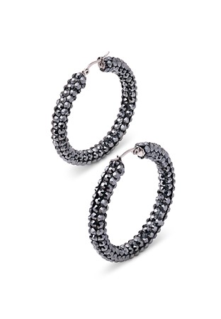Euphoric Shine Hoop Earrings-L (2 x 2 inch)-Jet Hematite