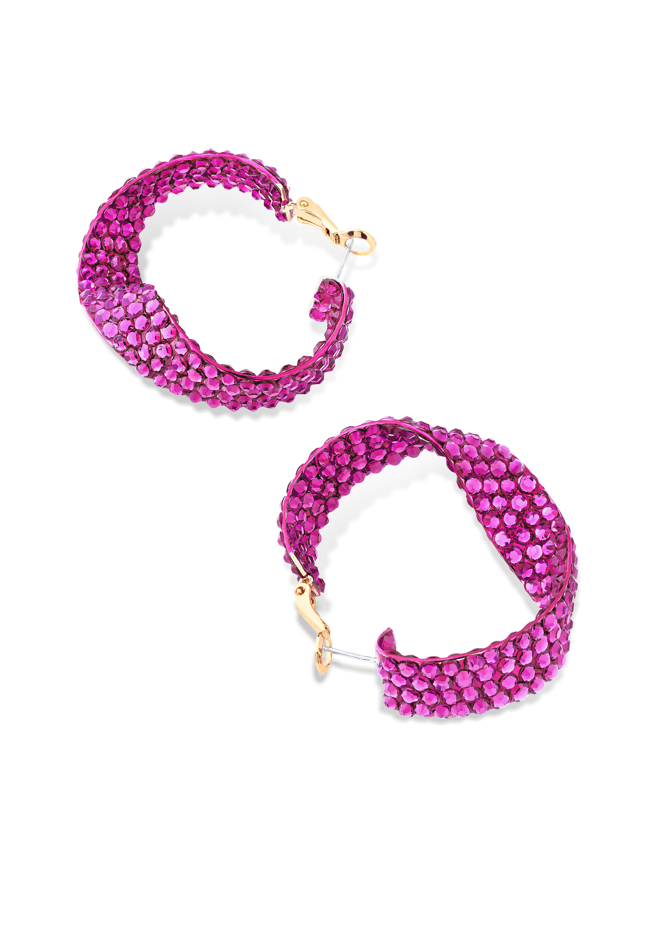 Fuschia Twist Hoop Earrings | Rhinestone Jewelry