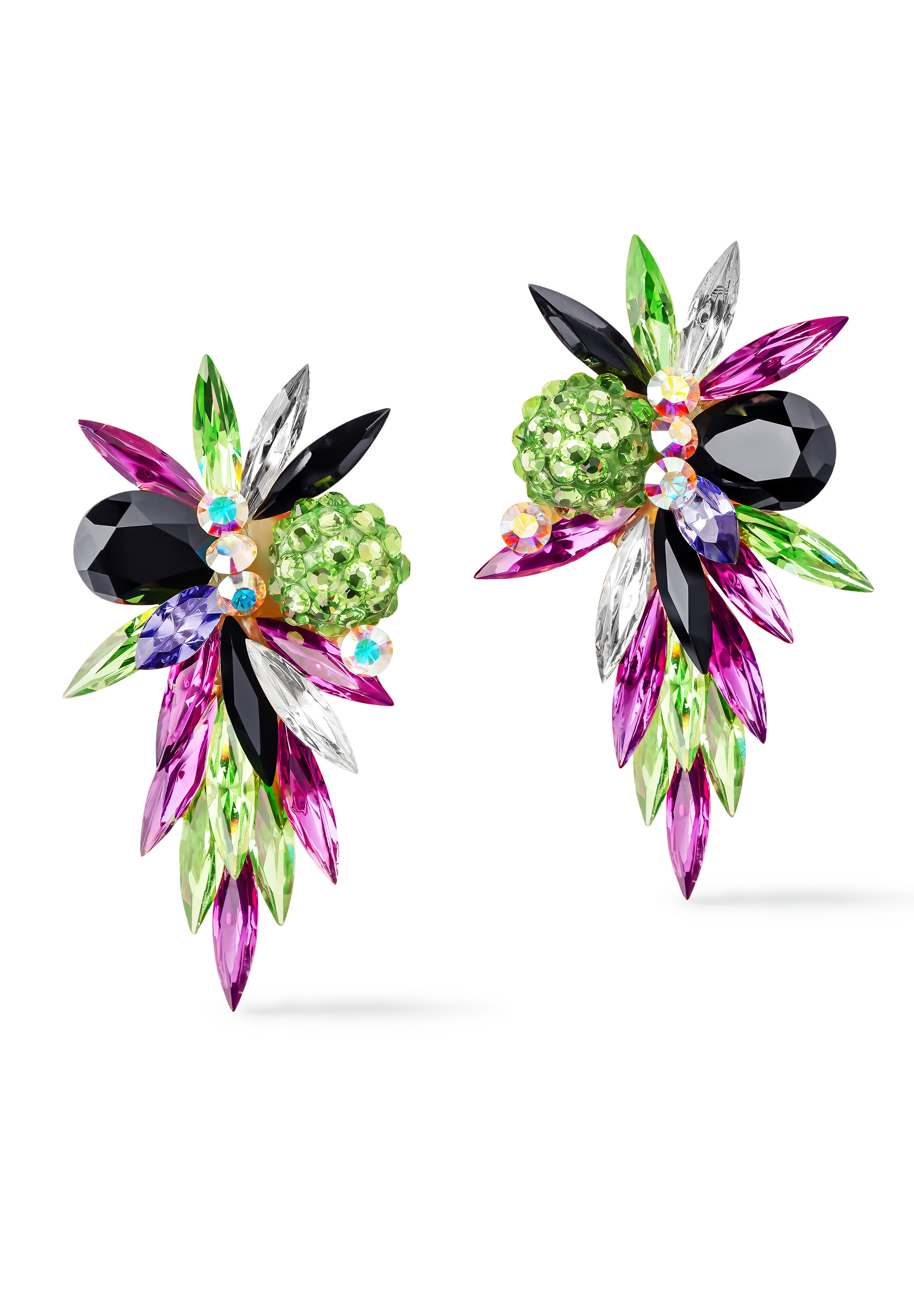 Rhinestone Earring 2074 FPTCJCAB-Fuchsia / Peridot / Tanzanite / Crystal / Jet