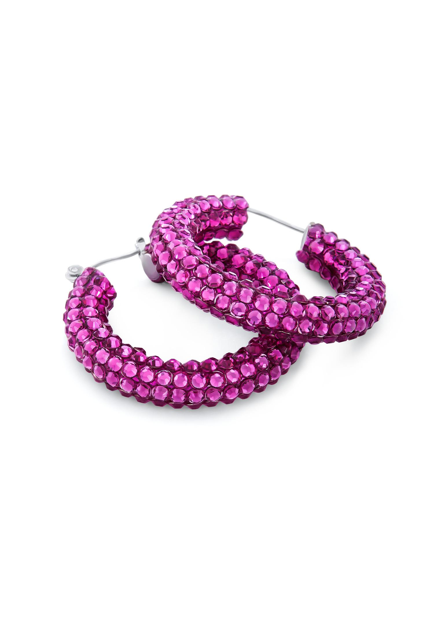 Shaina Crystallized Hoop Earrings-Fuchsia