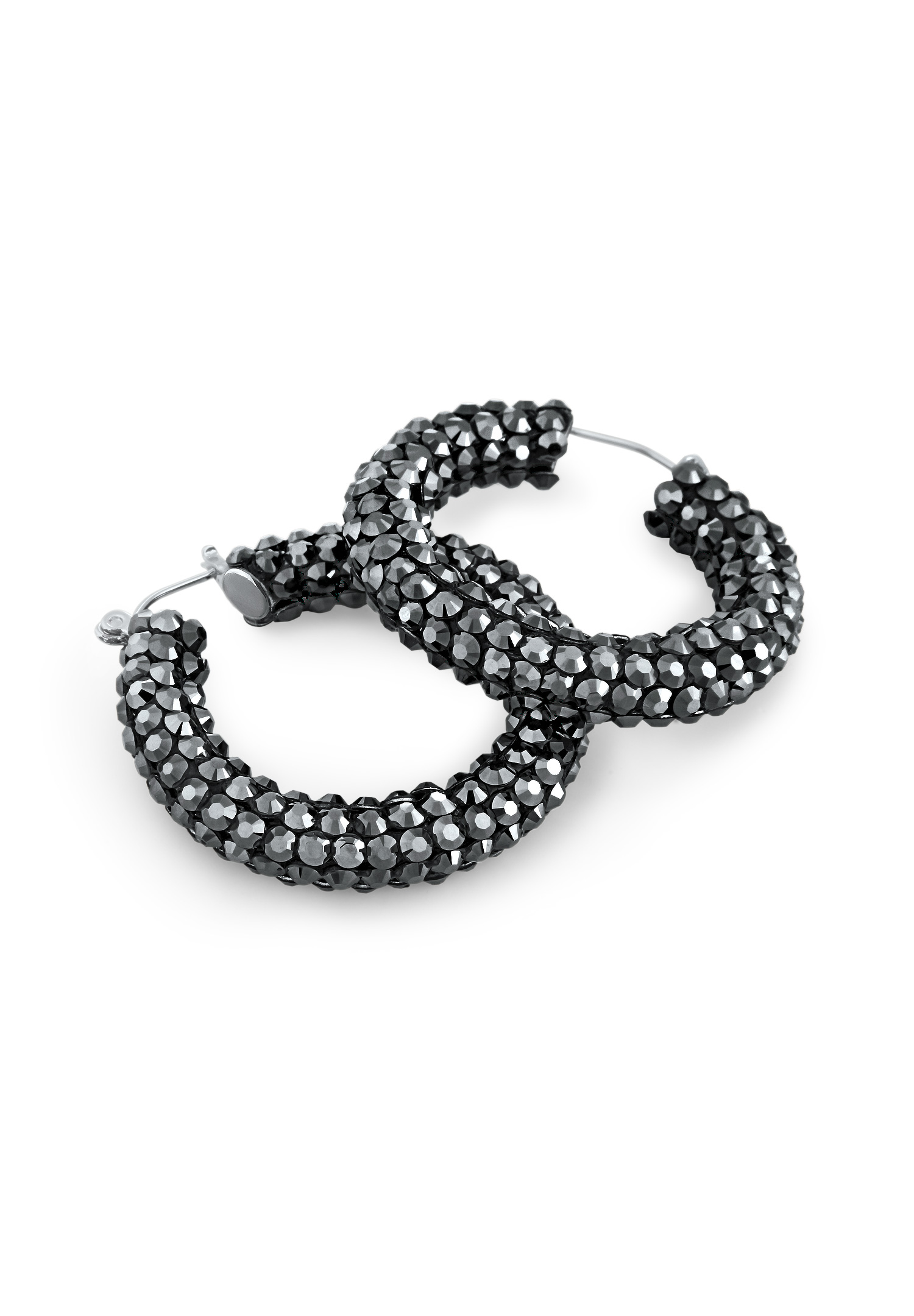 Shaina Crystallized Hoop Earrings-Jet Hematite