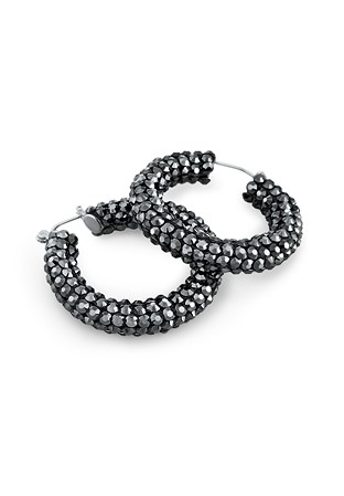 Shaina Crystallized Hoop Earrings-Jet Hematite