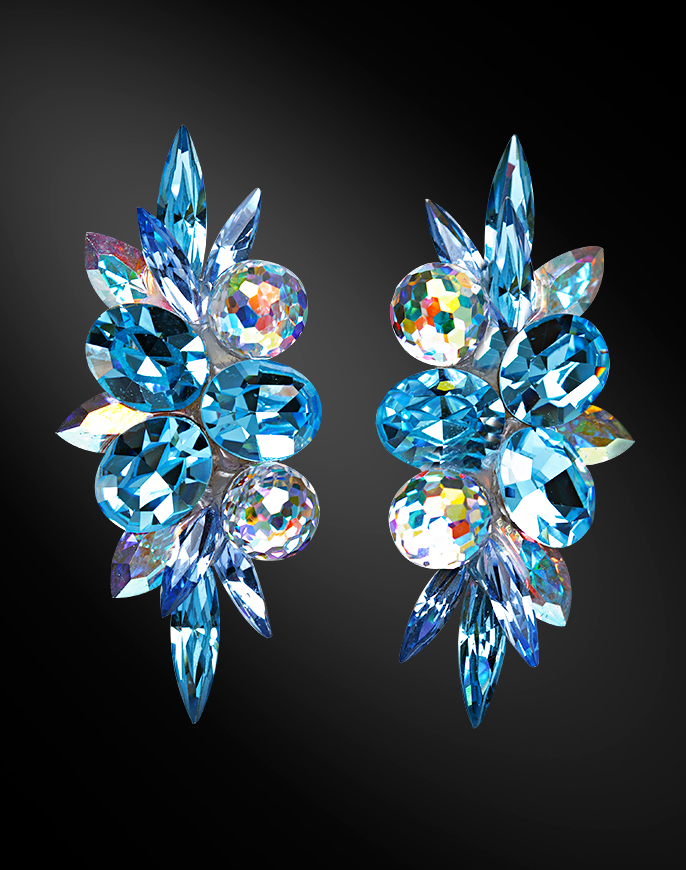 Zdenka Arko Aquamarine & Crystal AB Rhinestone Earrings UH04031-138-Aquamarine / Crystal AB