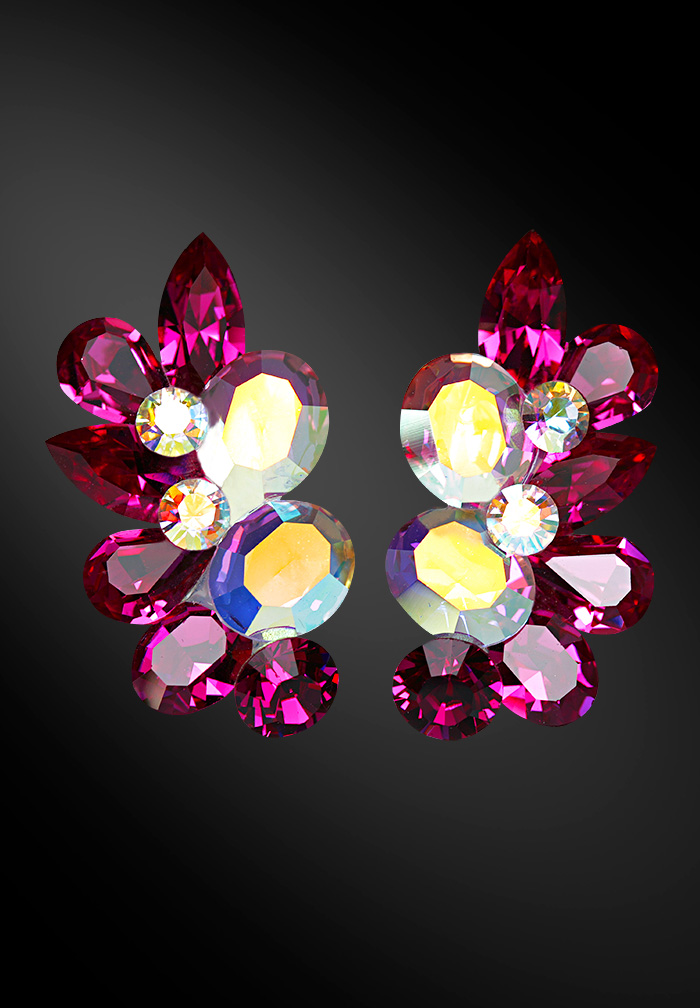 Zdenka Arko Fuchsia & Crystal AB Rhinestone Earrings UH06017-140-Fuchsia
