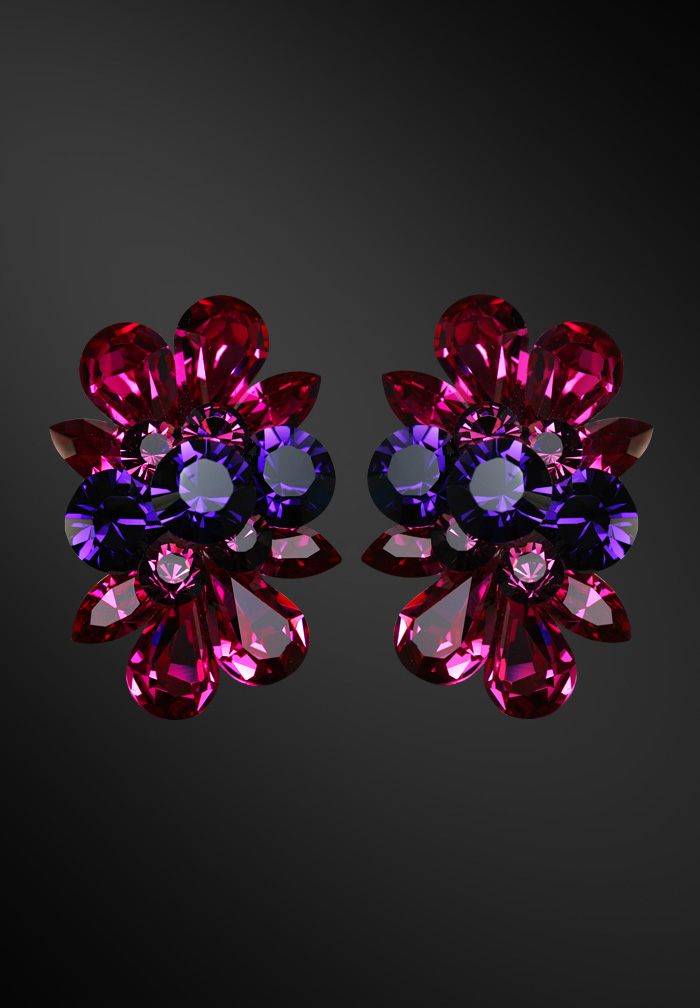 Zdenka Arko Fuchsia & Purple Velvet Crystallized Earrings UH09002-93-Fuchsia / Amethyst