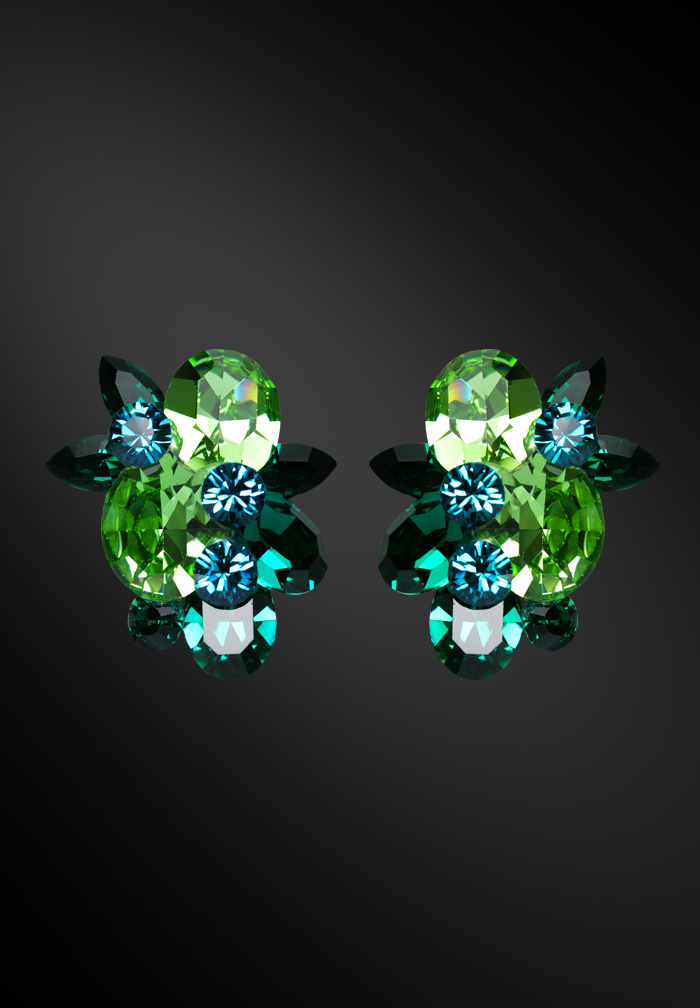 Zdenka Akro Peridot & Blue Zircon Rhinestone Earring UH09004-89-Blue Zircon