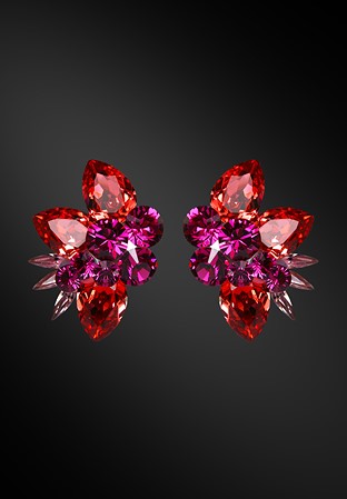 Zdenka Arko Padparadscha & Fuchsia Crystal Earrings UH12001-104-Fuchsia / Light Rose