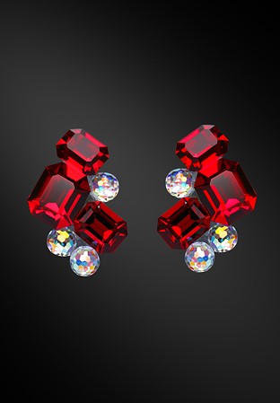 Zdenka Arko Siam & Crystal AB Rhinestone Earrings UH12005-163-Siam