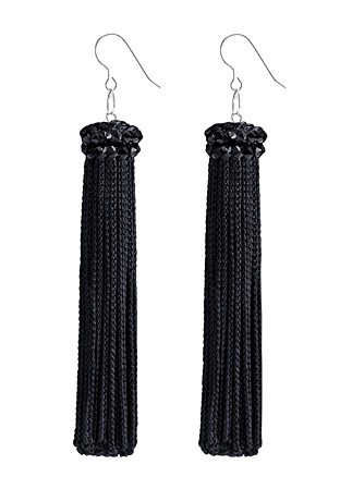 Zerlina Black Fringe Rhinestone Earrings Jet FC404-Black