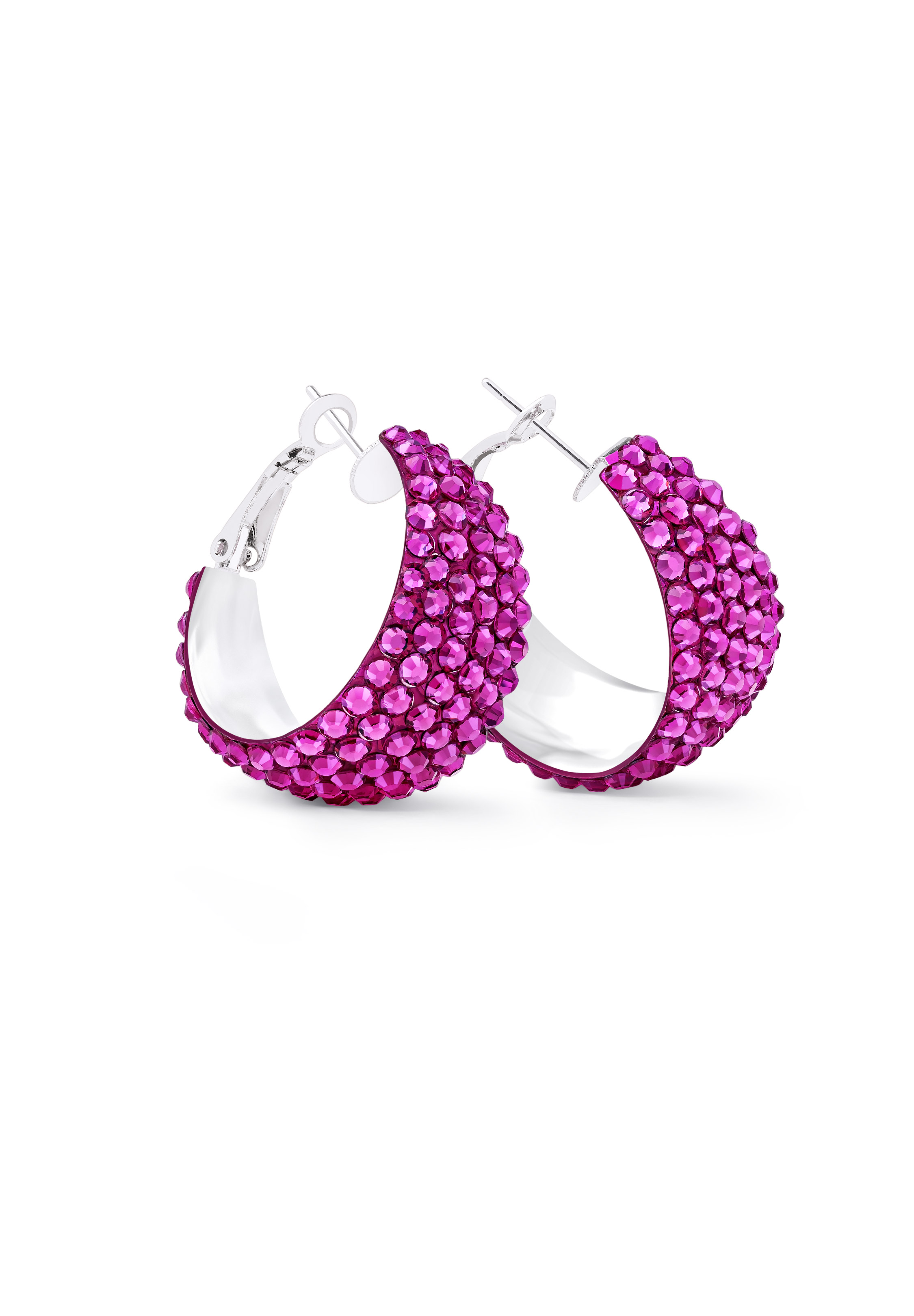 Zerlina Crystal Hoop Earrings-S (1.2 x 1.2 inch)-Fuchsia