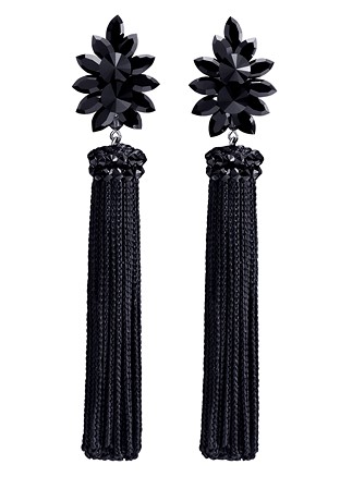 Zerlina Crystallized Black Fringe Earrings Jet FC304-Jet