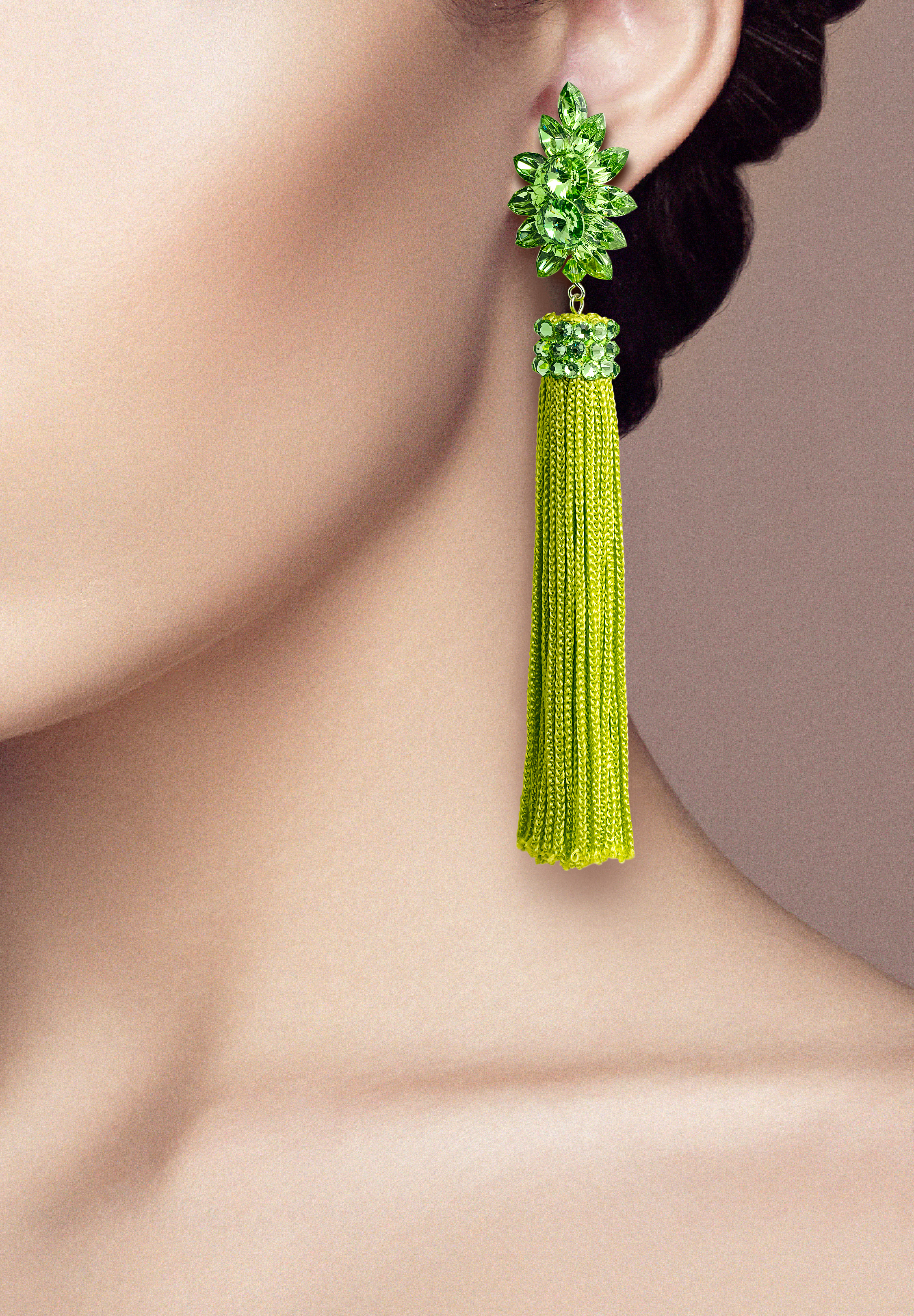フリンジ FRINGE Zerlina Crystallized Green Fringe Earrings Peridot FC308
