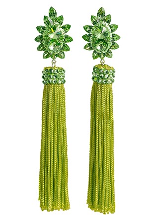 Zerlina Crystallized Green Fringe Earrings Peridot FC308-Peridot