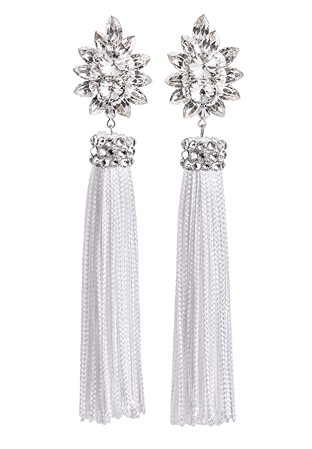Zerlina Crystallized White Fringe Earrings Crystal FC302-Crystal