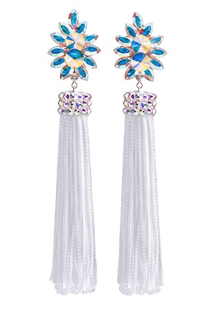 Zerlina Crystallized White Fringe Earrings Crystal AB FC303-Crystal AB