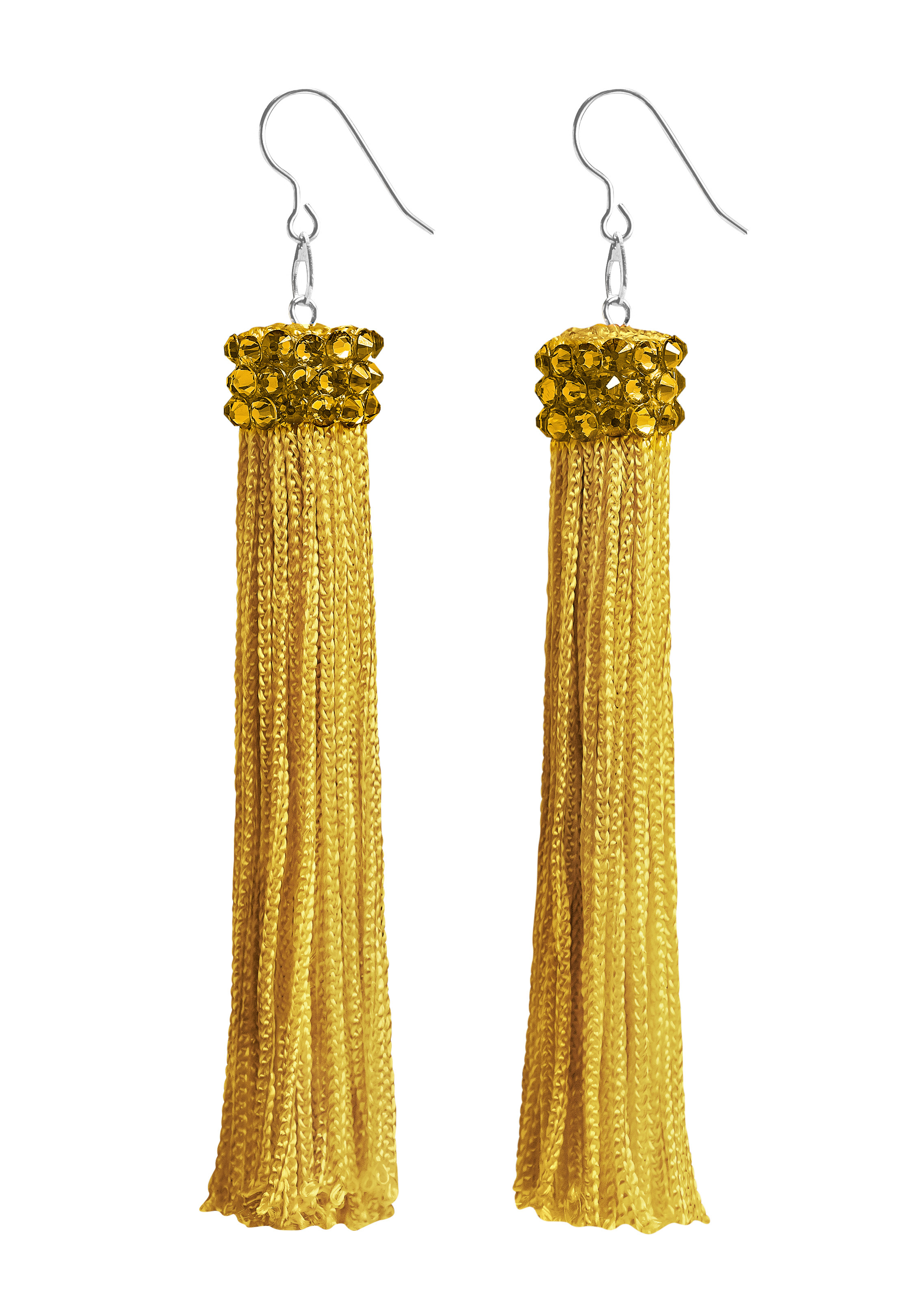Zerlina Gold Fringe Rhinestone Earrings Topaz FC403-Gold