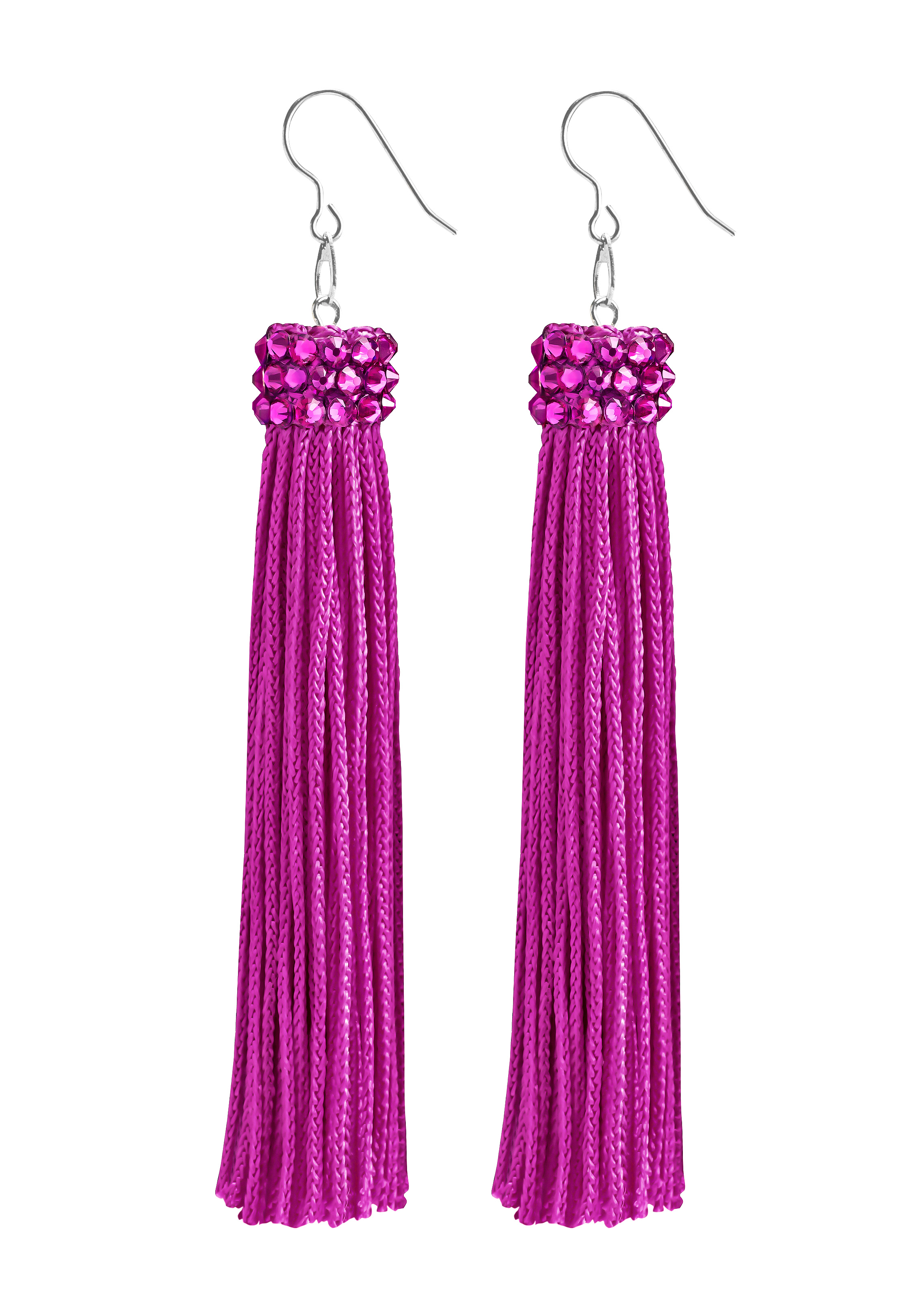 Zerlina Hawaiian Pink Fringe Rhinestone Earrings Fuchsia FC412-Hawaiian Pink